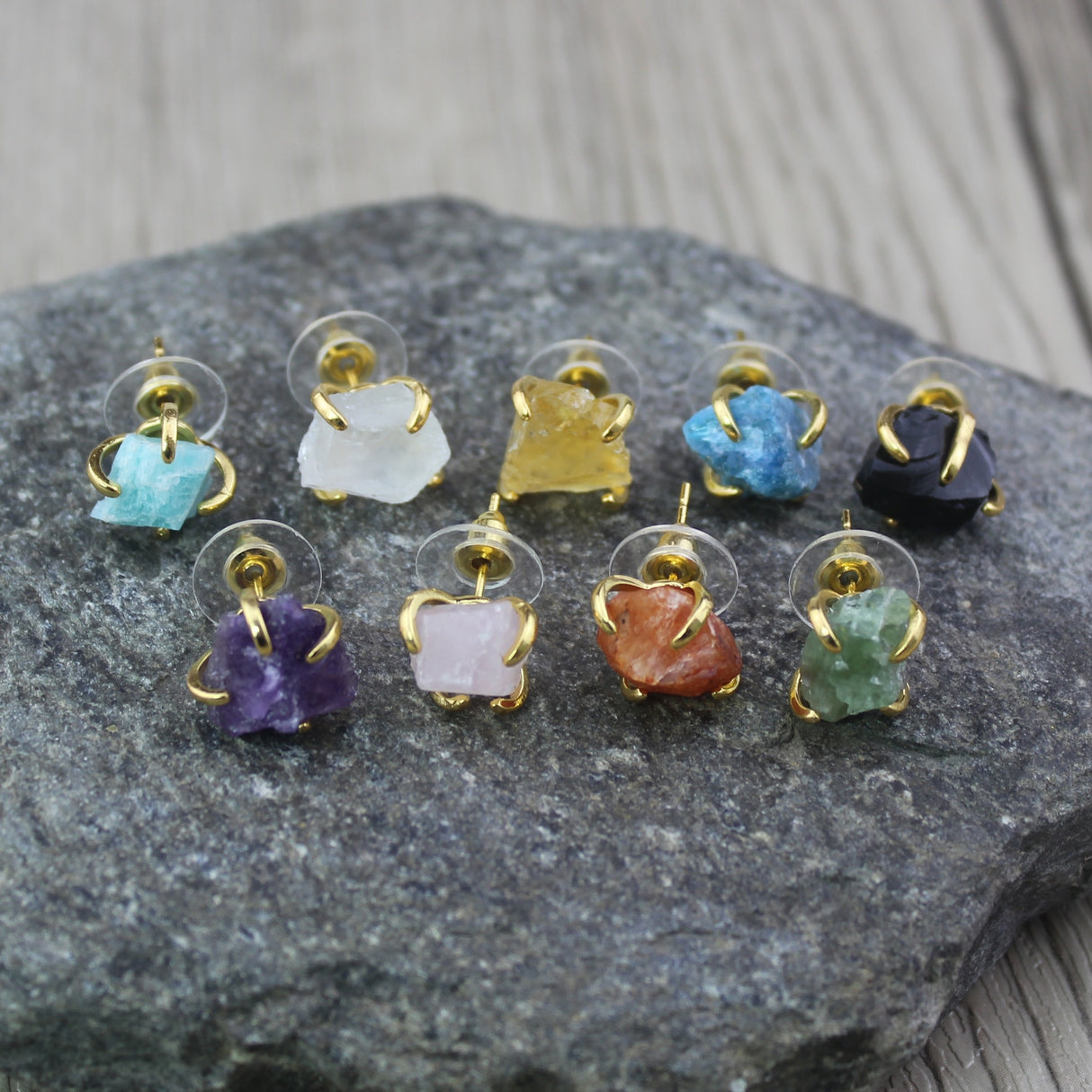 Handmade Small Stud Earrings Embellished With Color Natural Stone Bohemian Style Unique Statement Female Earrings