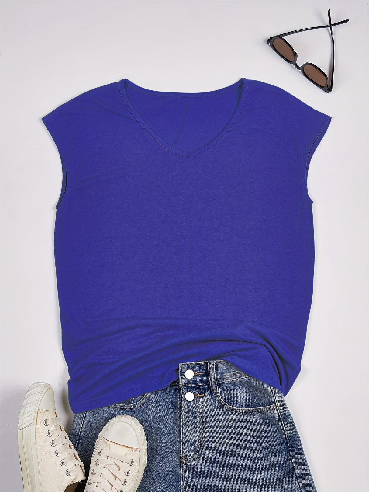 Summer Women Solid Color Tank Top, V-neck Casual Sleeveless Shirts, Women's Clothing