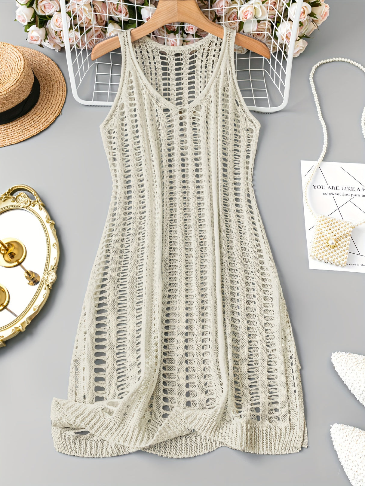 Solid Color Hollow Out Dress