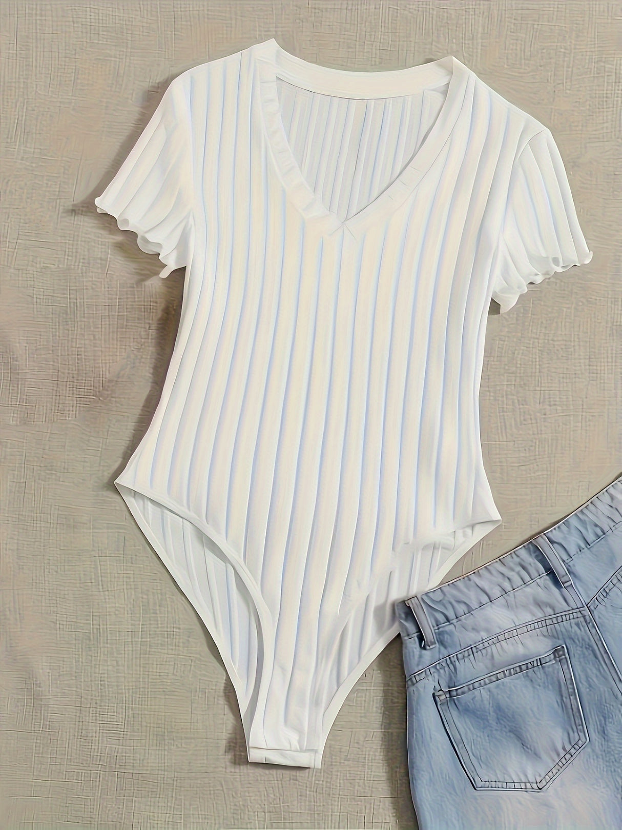 Ribbed V Neck Bodysuit