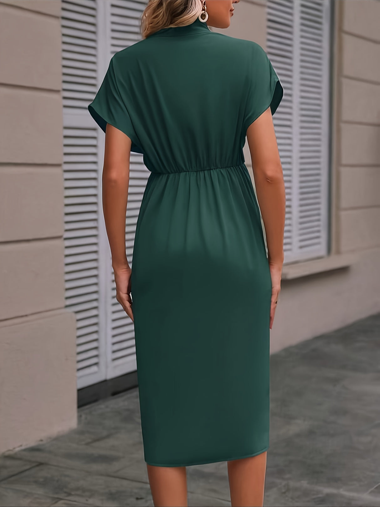 Solid V Neck Dress