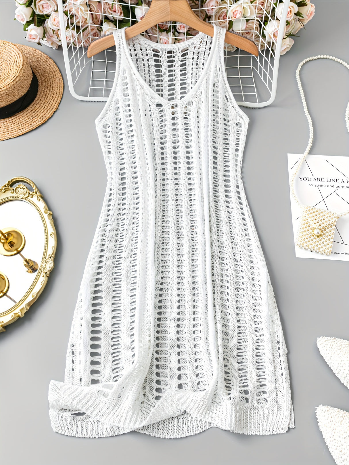 Solid Color Hollow Out Dress