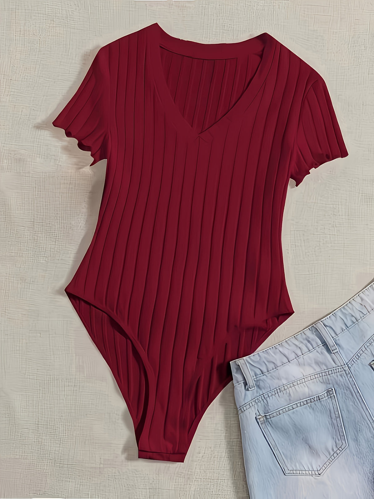 Ribbed V Neck Bodysuit