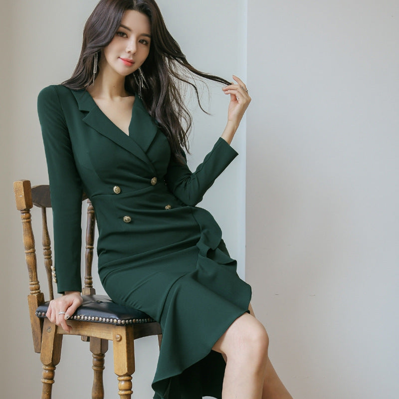 Green Mermaid Dress with Blazer Accent