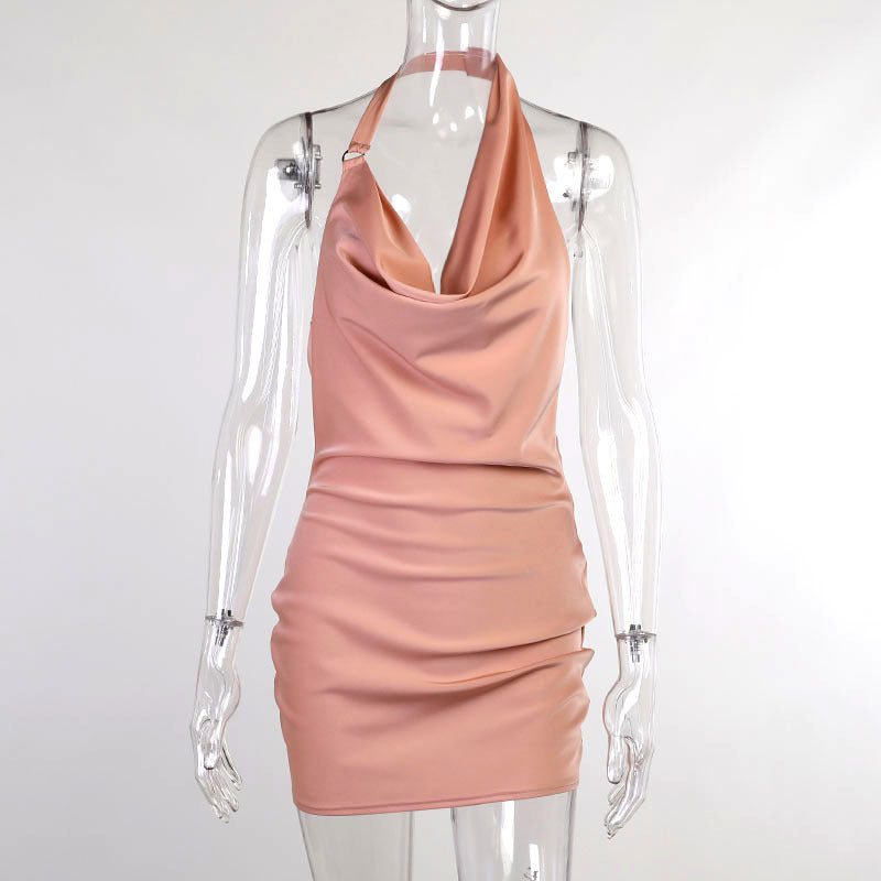 Satin V-Neck Backless Party Dress