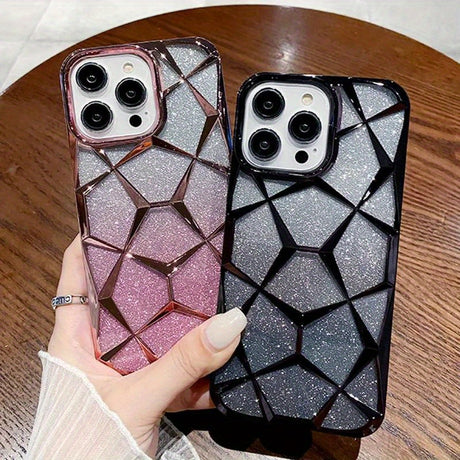 Electroplated Geometric Gradient Bling Phone Case For IPhone 15 Pro Max 14 13 12 11 Pro Max Anti-drop Soft Silicone Cover