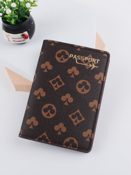 Stylish Geo Graphic Passport Case - Coffee Brown - Picksentials