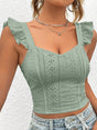 Eyelet Embroidery Ruffle Trim Crop Top - Mint Green - Picksentials