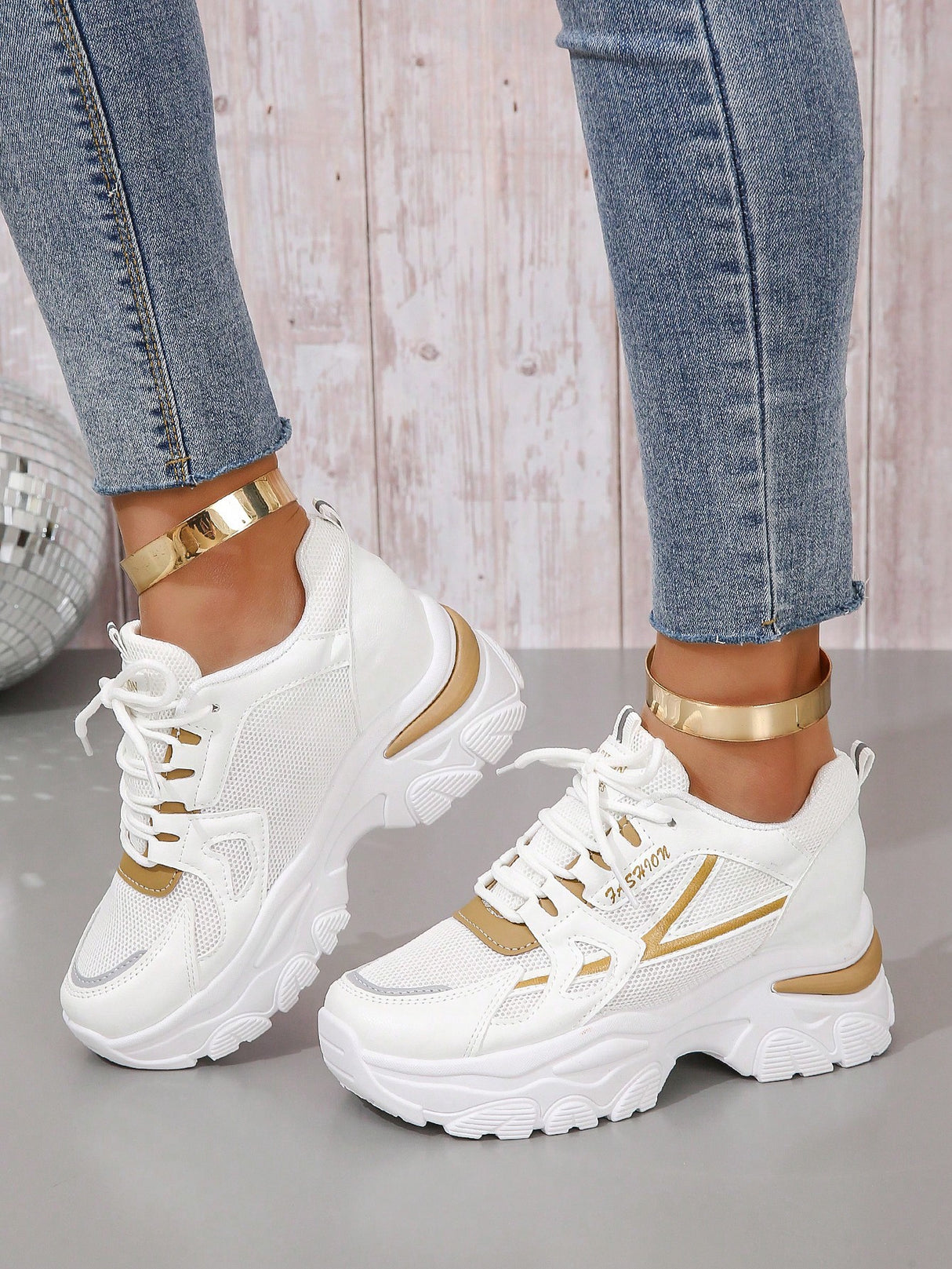 Letter Patch Lace-Up Wedge Sneakers - Picksentials