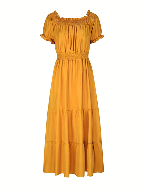 Shirred Waist Solid Maxi Dress