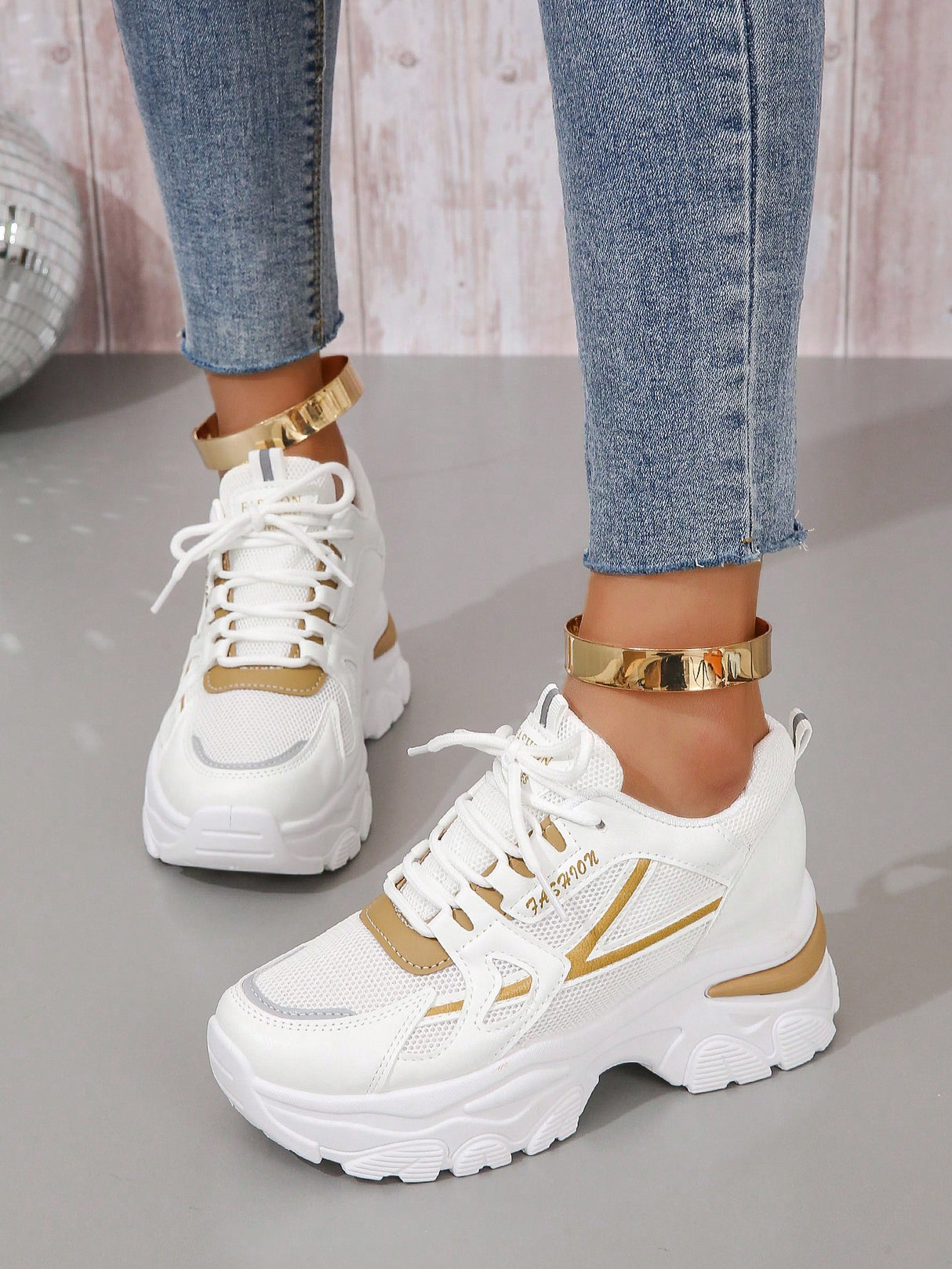 Letter Patch Lace-Up Wedge Sneakers - Picksentials