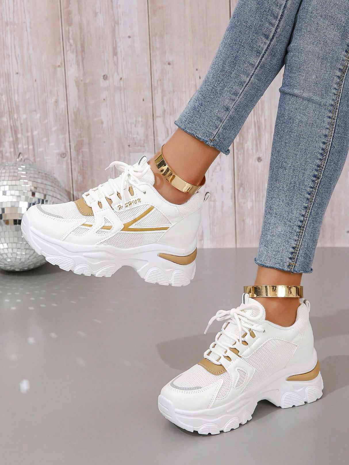 Letter Patch Lace-Up Wedge Sneakers - Picksentials