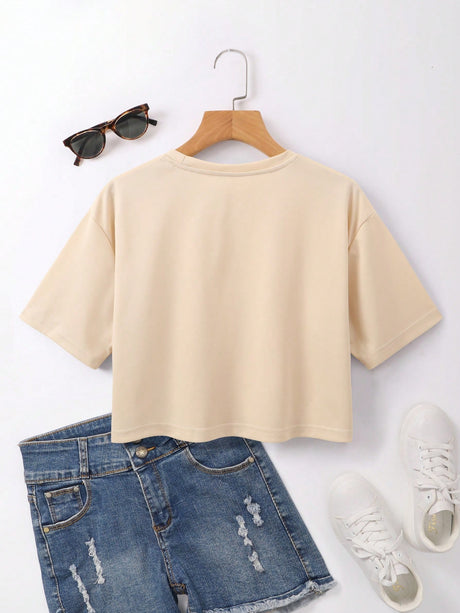 Heart & Slogan Crop Tee - Picksentials