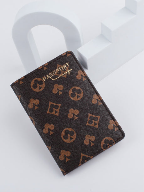 Stylish Geo Graphic Passport Case - Coffee Brown - Picksentials