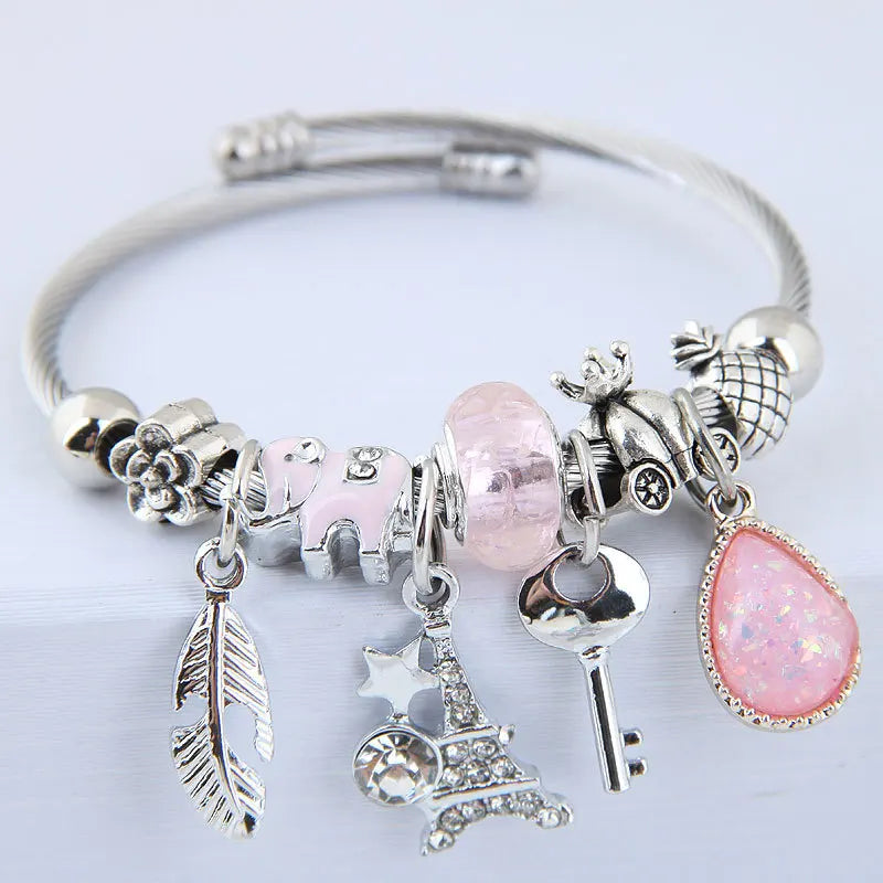 Metal Tower and Feather Charm Bracelet - Picksentials