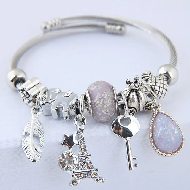 Metal Tower and Feather Charm Bracelet - Picksentials