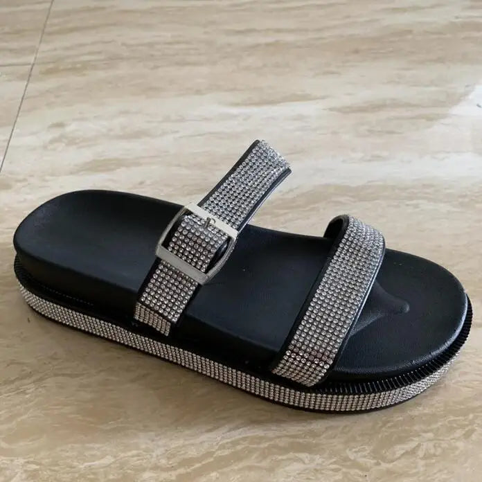 Rhinestone Flat Summer Beach Sandals - Picksentials