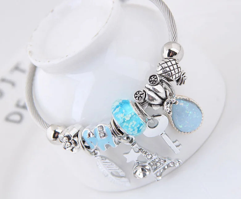 Metal Tower and Feather Charm Bracelet - Picksentials