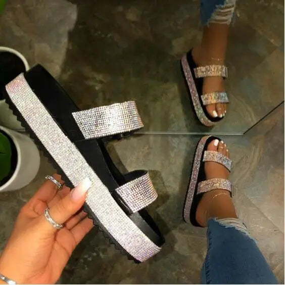 Rhinestone Flat Summer Beach Sandals - Picksentials