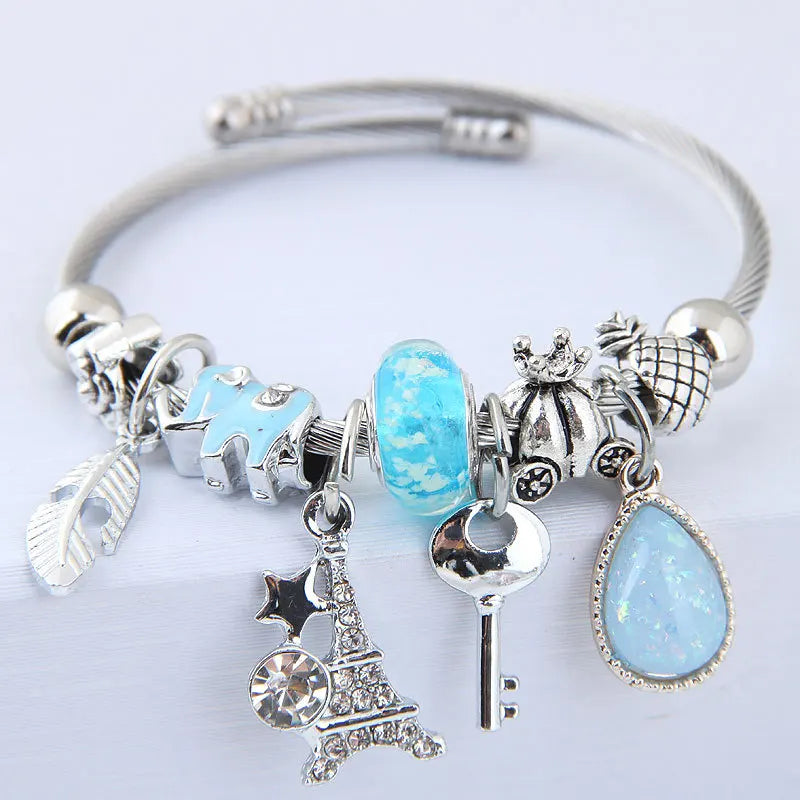 Metal Tower and Feather Charm Bracelet - Picksentials
