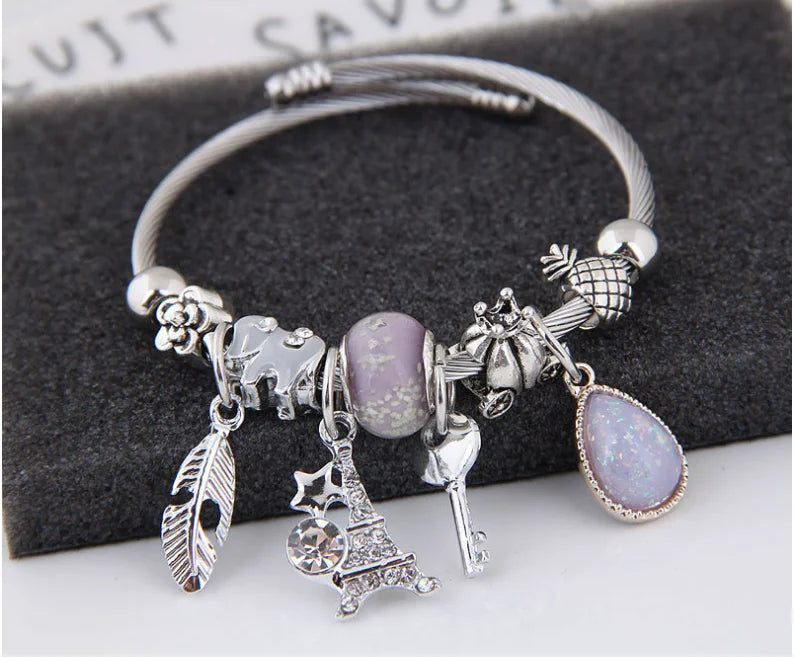 Metal Tower and Feather Charm Bracelet - Picksentials