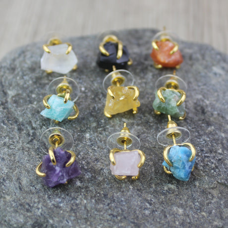 Handmade Small Stud Earrings Embellished With Color Natural Stone Bohemian Style Unique Statement Female Earrings
