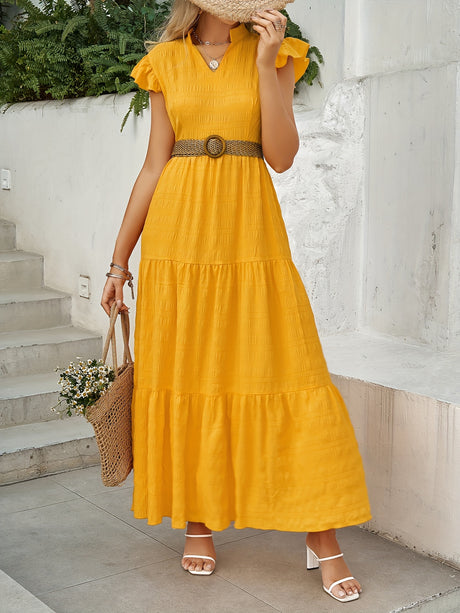 Solid Notched Neck Maxi Dress