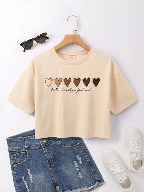 Heart & Slogan Crop Tee - Picksentials