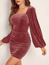 Solid Lantern Sleeve Dress