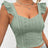 Eyelet Embroidery Ruffle Trim Crop Top - Mint Green - Picksentials